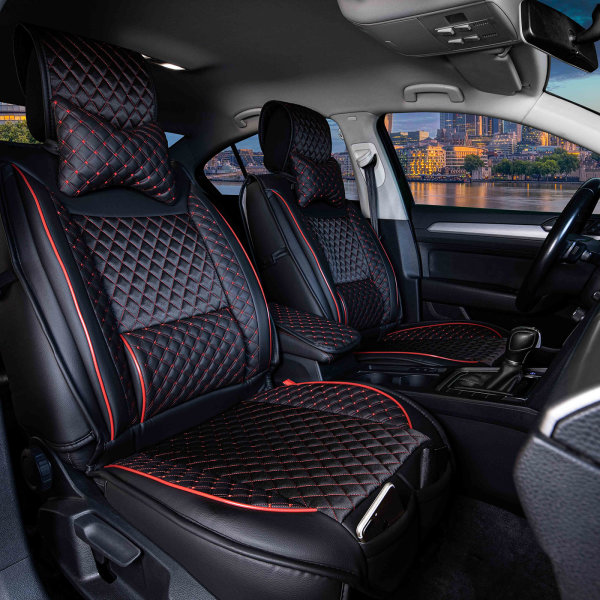 Sitzbezüge passend für Audi A1 ab Bj. 2011 in Schwarz/Rot 2er Set Karodesign