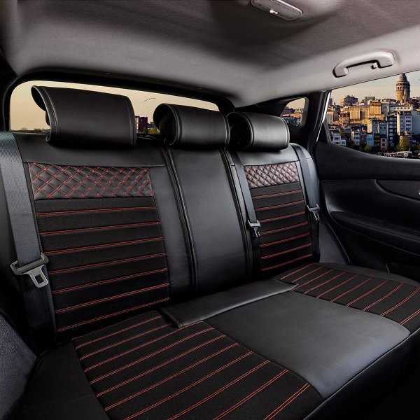 Sitzbezüge passend für Audi A5 ab Bj. 2008 in Schwarz/Rot Set Paris