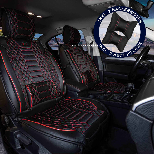 Sitzbezüge passend für Chrysler PT Cruiser Bj. 2000-2010 in Schwarz/Rot 2er Set Karomix