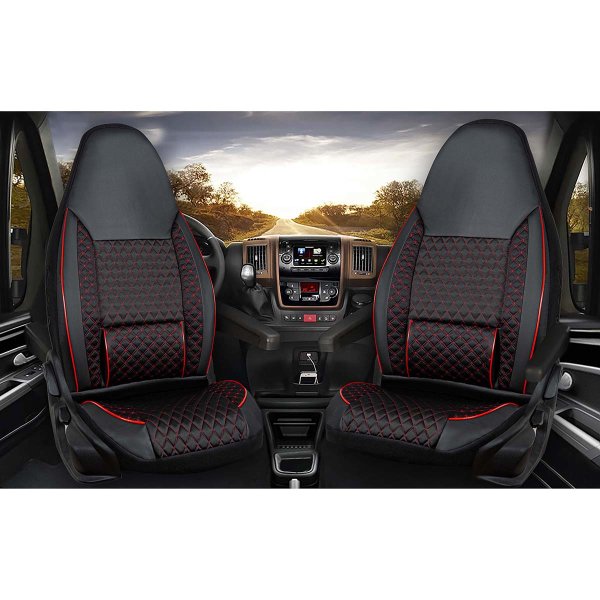 Sitzbezüge passend für Citroen Jumper Wohnmobil Camper Caravan ab Bj. 2006 in Schwarz/Rot 2er Set Pilotdesign