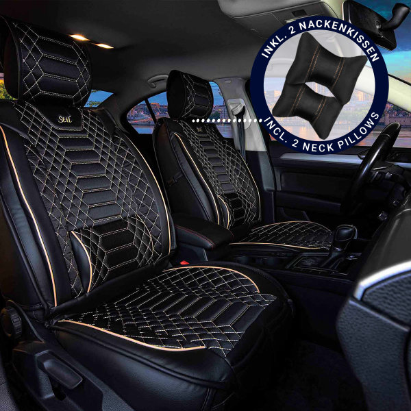 Sitzbezüge passend für Fiat 500 ab 2012 in Schwarz/Beige 2er Set Karomix