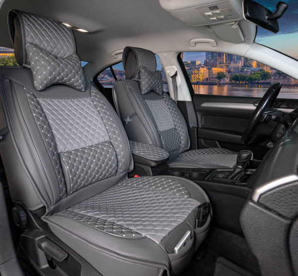 Sitzbezüge passend für Land Rover Range Rover Evoque ab 2011 in Grau 2er Set Karodesign