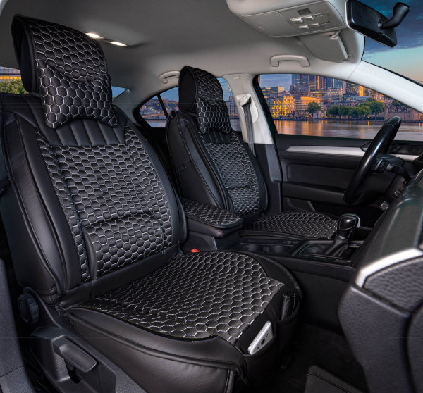 Sitzbezüge passend für Lexus RC ab Bj. 2014 in Schwarz/Weiß 2er Set Wabendesign