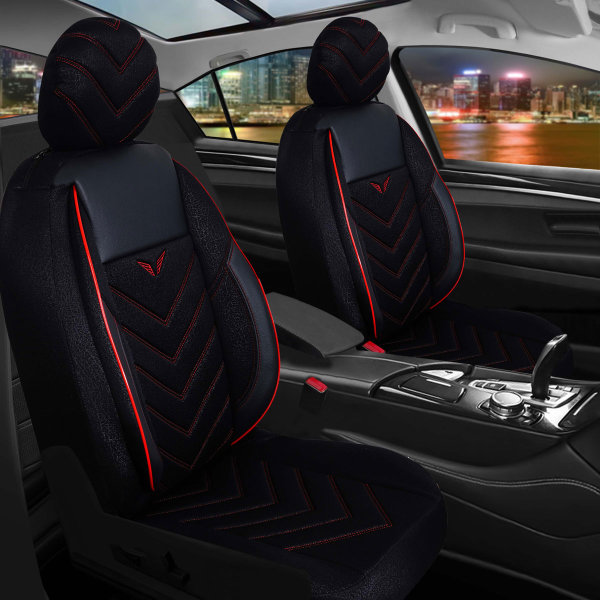 Sitzbezüge passend für Seat Leon ab Bj. 2005 Set Los Angeles in Schwarz/Rot