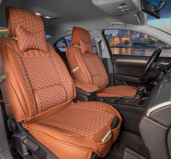 Sitzbezüge passend für Skoda Karoq ab 2017 in Zimt 2er Set Wabendesign