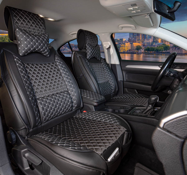 Sitzbezüge passend für Skoda Karoq ab 2017 in Schwarz/Weiß 2er Set Karodesign