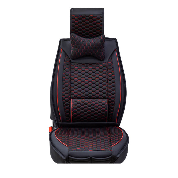 Sitzbezüge passend für Skoda Karoq ab 2017 in Schwarz/Rot 2er Set Wabendesign