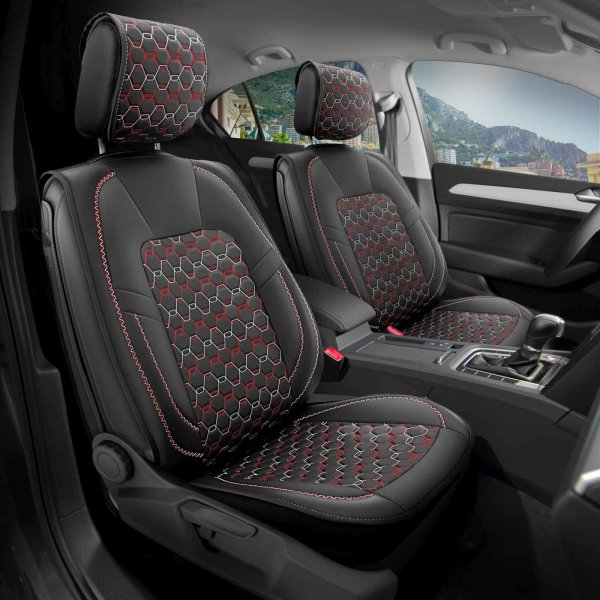 Sitzbezüge passend für Volvo S90 ab Bj. 2016 in Schwarz/Rot 2er Set Barcelona